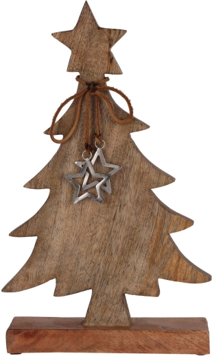 Decoración navideña en forma de árbol de madera de mango con estrellas de aluminio