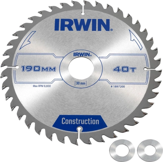 Disco de sierra IRWIN 190 mm, 40 dientes, corte fino para madera y tableros