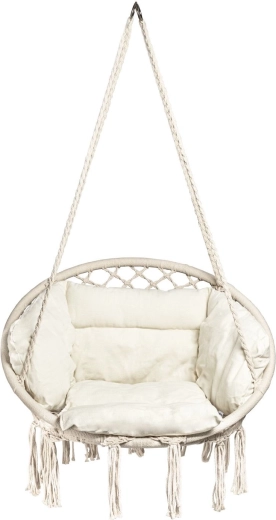 Silla colgante de jardín calada (nido de cigüeña) con cojín beige - 1 pieza