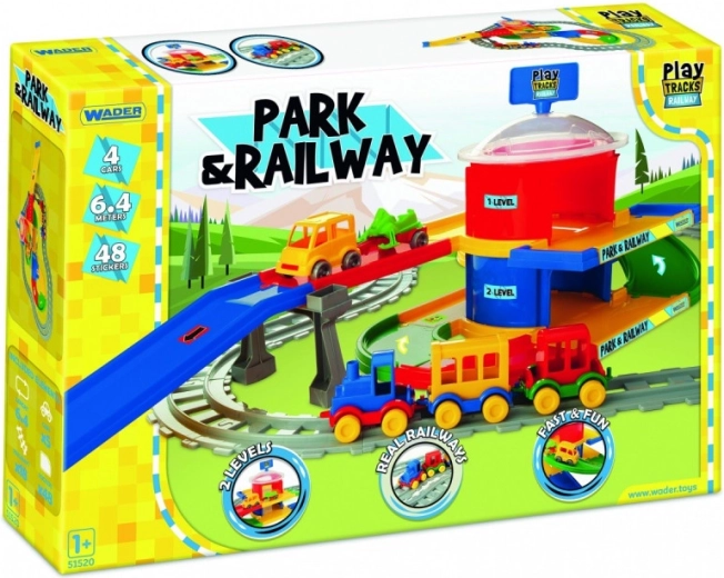 Park & Railway circuito con estación y garaje de aparcamiento para niños