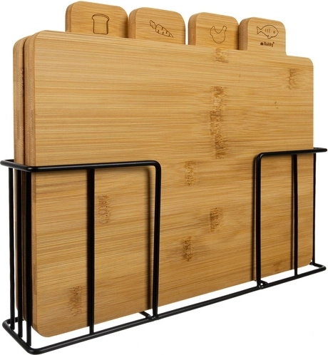 Juego de tablas de cortar de bambú RUHHY, 4 uds. con soporte