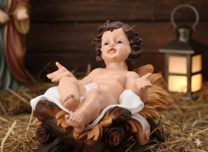 Figura del Niño Jesús en el pesebre de poliresina 35 × 22 × 25 cm