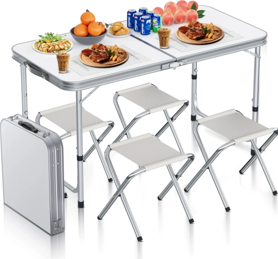 Set turístico plegable CAMP 120 – mesa y 4 sillas blanco