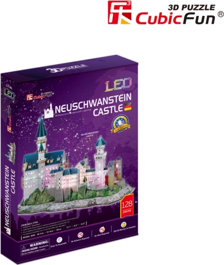 Puzzle 3D iluminado del castillo de Neuschwanstein, 128 piezas