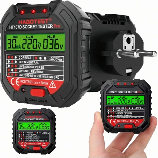Probador de tensión de tomas con LCD y prueba RCD HABOTEST HT107D