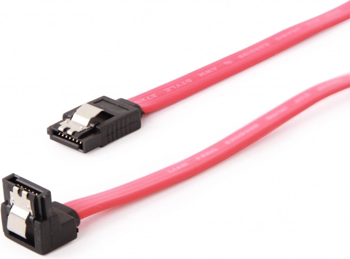 Cable de datos SATA III de 10 cm con pestañas metálicas, conector recto y conector de 90°