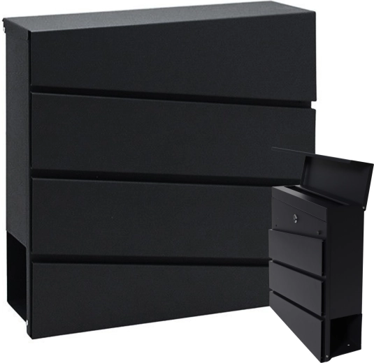 Gran buzón de pared A4 con tubo para periódicos, negro