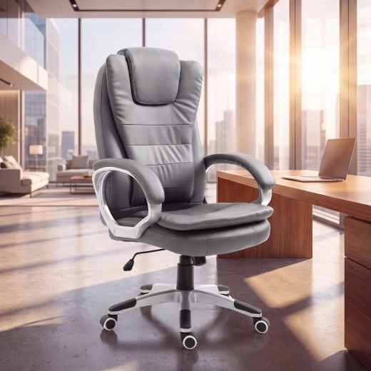 Silla de oficina ergonómica gris con respaldo alto