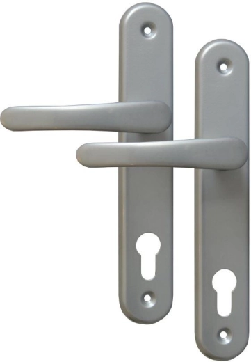 Herraje para puerta MICHAELA: manilla con llave, plateado, distancia entre ejes 90 mm