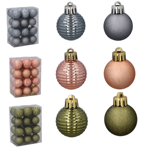 Juego de adornos navideños de 3 cm – oliva, cobre y grafito, 24 uds.