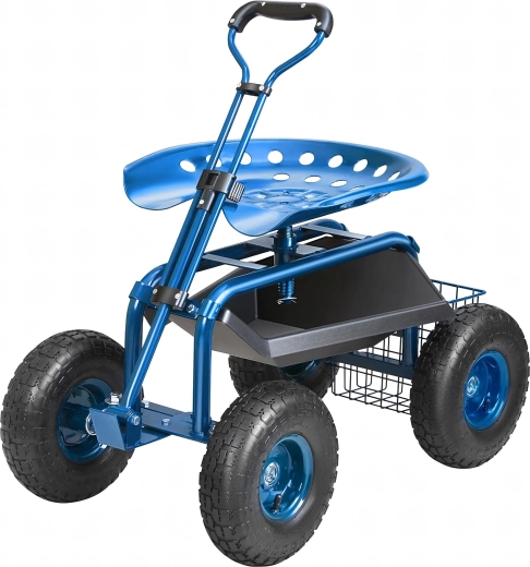 Carrito de jardín con asiento giratorio 360° y cesta