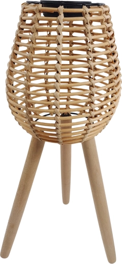 farol solar de ratán con patas de madera de 52 cm con LED