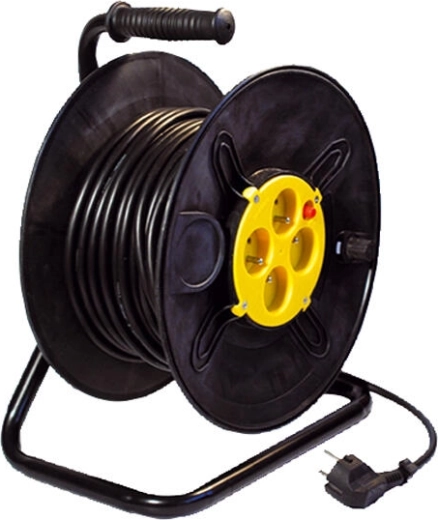 Cable alargador enrollable de 25 m, 4 tomas, 3×1,5 mm², negro/amarillo