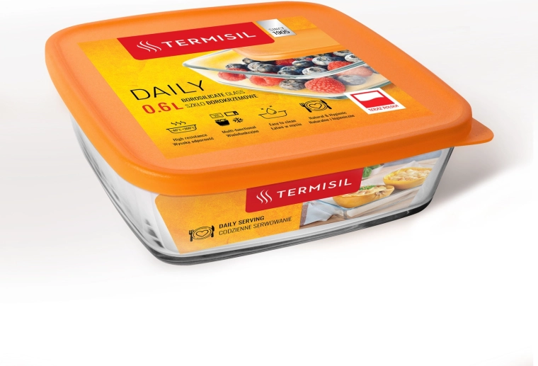 Fiambrera de plástico para alimentos 0,6 l con tapa naranja