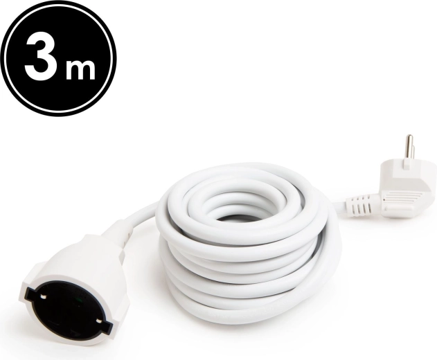 Cable alargador blanco con toma de tierra de 3 m