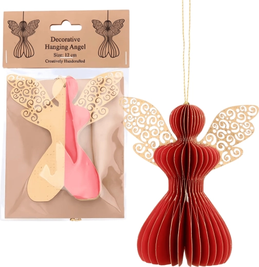 Adorno navideño de papel plegable en forma de ángel 12 cm – rojo navideño