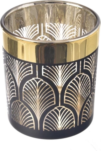 Portavelas de vidrio negro y dorado 10 cm