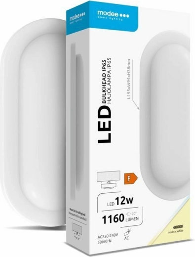 Luminaria LED ovalada de pared/techo Modee Bulkhead 12 W 4000 K 1160 lm, blanca