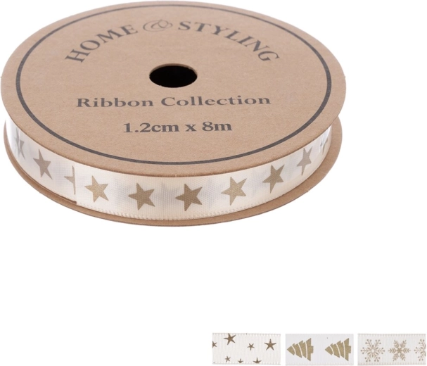 Home Styling cinta decorativa navideña beige con estampado dorado 1,2 cm x 8 m