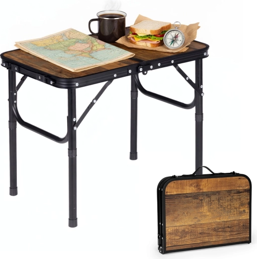 Mesa turística de camping MultiGarden 60 × 40 cm plegable en maletín, roble antiguo