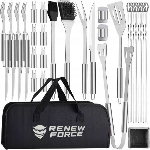Set de barbacoa Renew Force de acero inoxidable, 33 piezas, con estuche