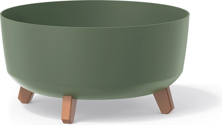 Maceta Gracia Low 38 cm – macetero de plástico verde tierra con plato