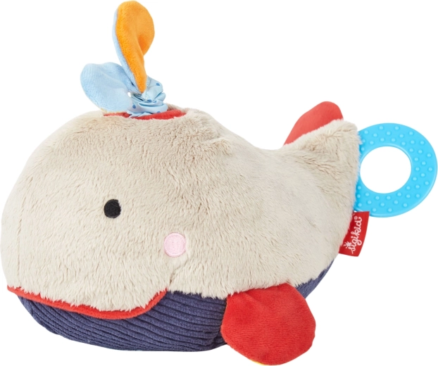 Juguete de desarrollo ballena sigikid – papel crujiente, sonajero vibratorio, pito y mordedor