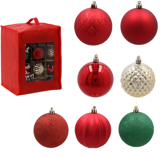 Juego de bolas de Navidad de 8 cm – roja, dorada y verde, 36 uds.