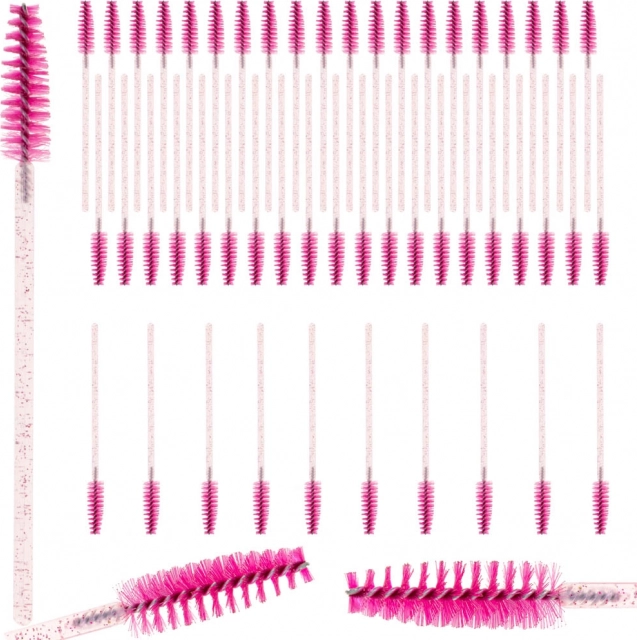 Juego de cepillos en espiral para pestañas y cejas – 50 uds, rosa