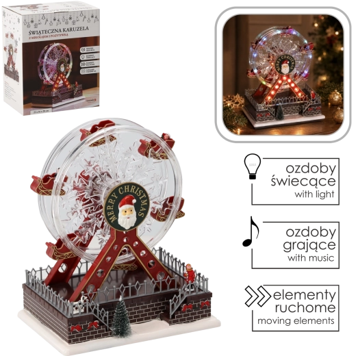 Carrusel navideño con iluminación LED y caja de música