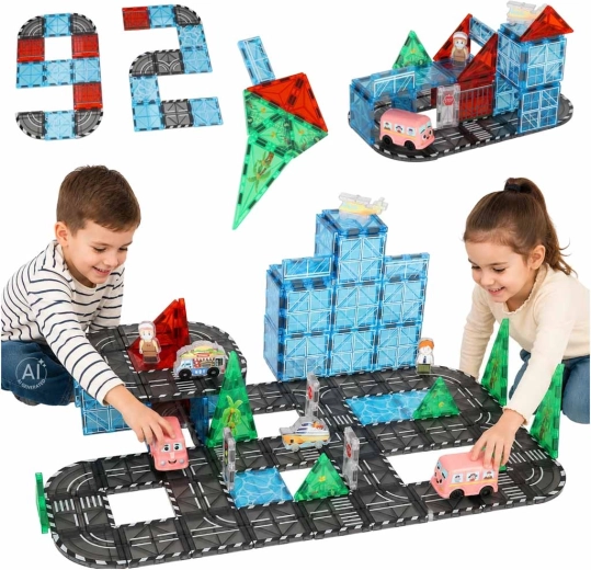Bloques de construcción magnéticos 3D ciudad con cochecitos – 91 piezas