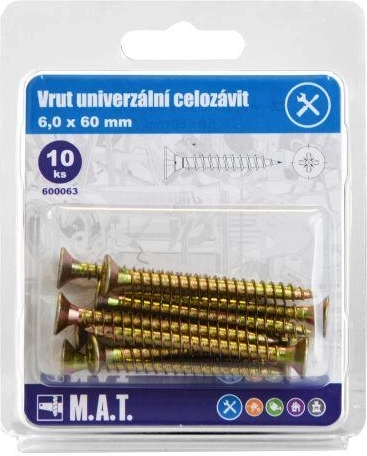 Tornillos universales rosca completa 6 × 60 mm, galvanizados, 10 uds.