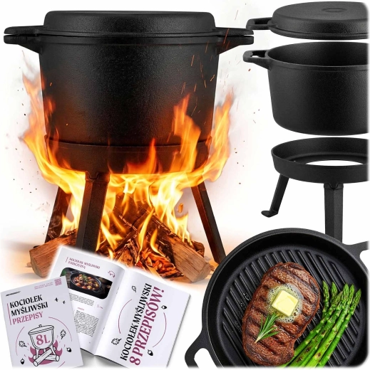 caldero de camping de hierro 8 l con tapa parrilla y trípode