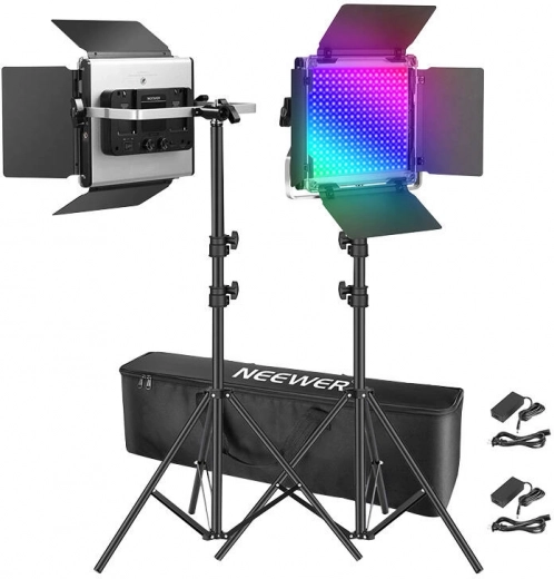 Neewer 660 pro rgb led: kit de estudio 2× 50 W (3200–5600 K) con trípodes y aletas