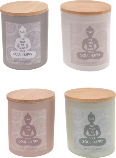 Vela aromática en vaso de cristal Buda – 4 variantes