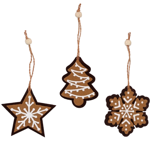 Adornos navideños de fieltro con forma de galletas de jengibre 6 × 7,5 cm, set de 12 uds.