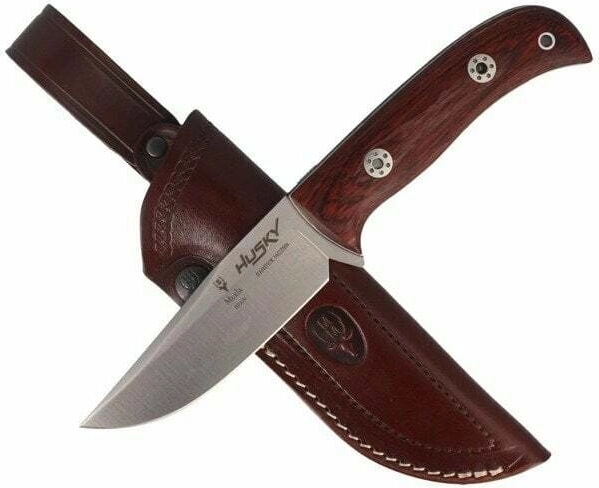 Cuchillo outdoor Muela Husky 11 cm, acero RWL34, madera Pakka, funda de cuero