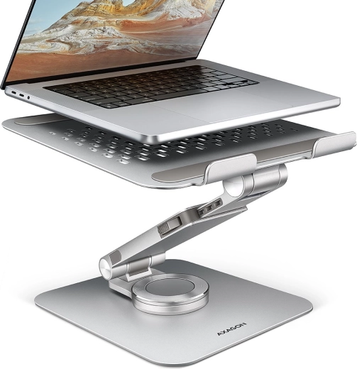 Soporte de aluminio para portátil AXAGON STND-LR 10–17,3″, giratorio 360°, gris