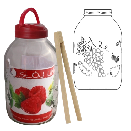 Tarro de 5 l con tapa de plástico y pinzas para fruta