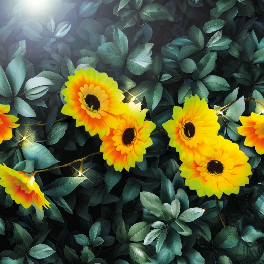 Cadena de luces solares con girasoles, 20 LED de luz blanca cálida