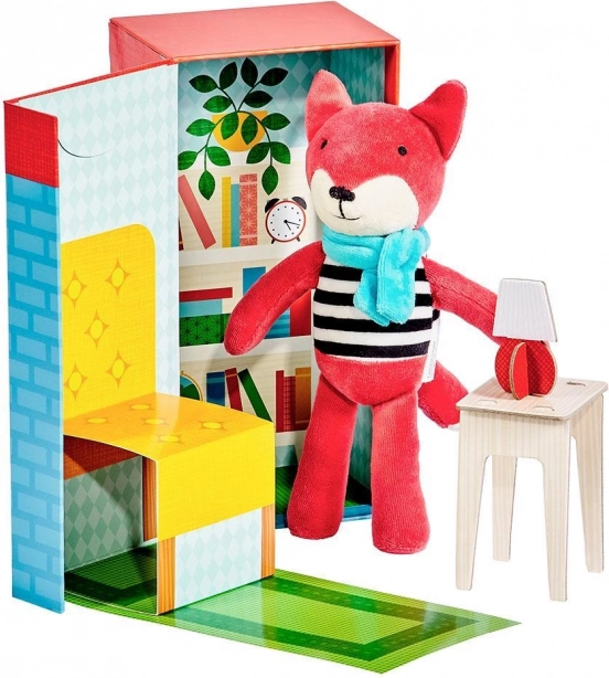 Petit Collage zorro de peluche en la biblioteca