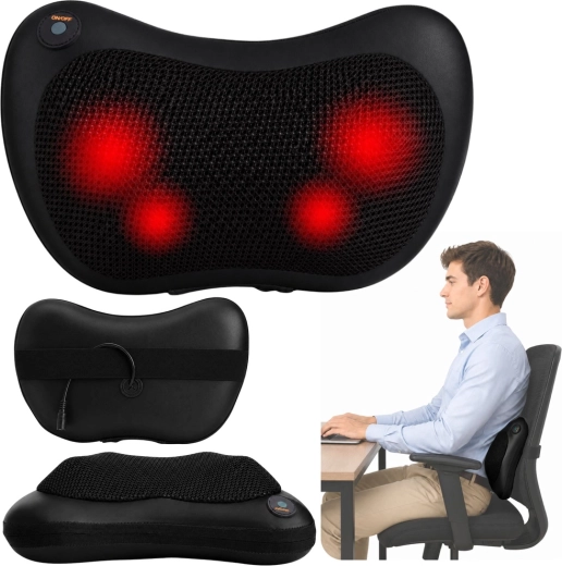 Almohada de masaje shiatsu para cuello y espalda con calor, negra