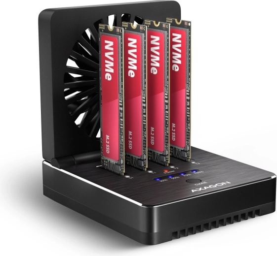 Estación de acoplamiento USB4 Axagon para 4× SSD M.2 NVMe con clonación sin conexión