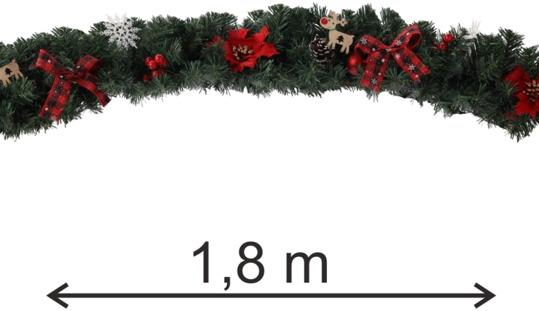 Guirnalda navideña con poinsettias 1,8 m roja