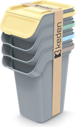 Juego de papeleras apilables para separación de residuos 4×25 l con filtro antiolores