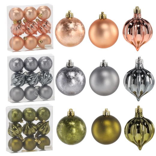 Juego de bolas navideñas de 6 cm: oliva, cobre y grafito, 9 uds