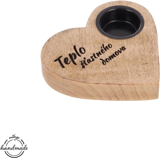 Portavelas MANGO corazón «Hogar» madera/metal