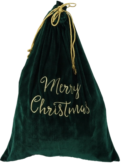 Saco de regalo navideño 50 × 70 cm verde con la inscripción Merry Christmas