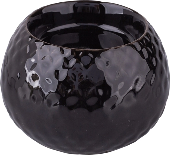 Portavelas de porcelana negro con relieve 8,5 × 8,5 × 6 cm