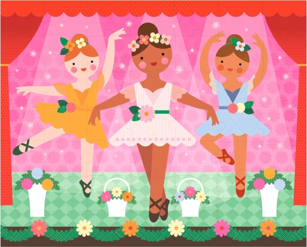 Rompecabezas de doble cara bailarinas 2 en 1 PETIT COLLAGE, 49 piezas